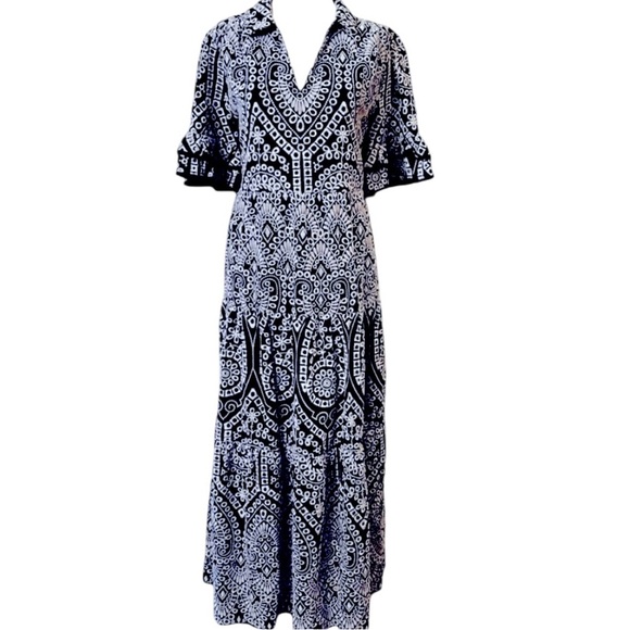 Chico's Dresses & Skirts - Chico's Eyelet Tiered Sundress Embroidered
Maxi Blue White Size 14/2.5 Dress